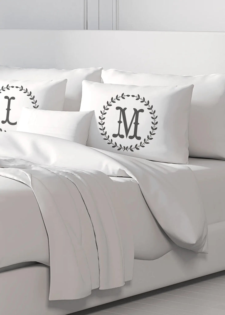 Initial Bed Pillows A Set of Two Pillowcases Personalized Bedding Bedroom  Decor Initial Custom Pillow Minimal Design Pillowcase 